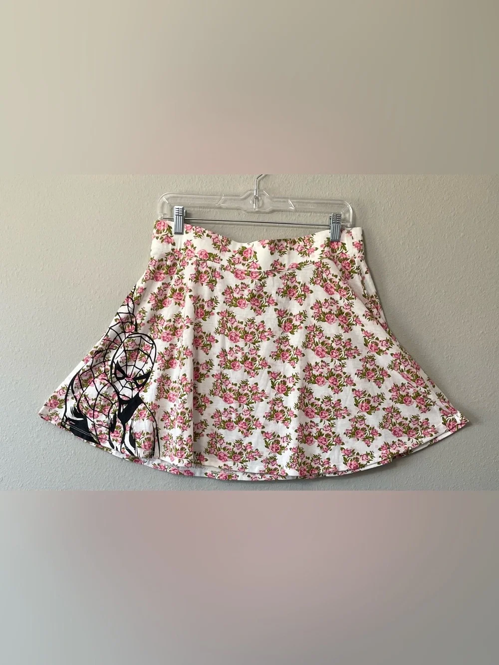 Marvel Spider-Man Floral Rose Skater Skirt Women’s XL Pink White